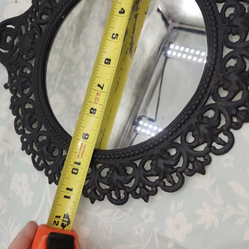 Vintage Black ornate cast wrought iron Mirror 12